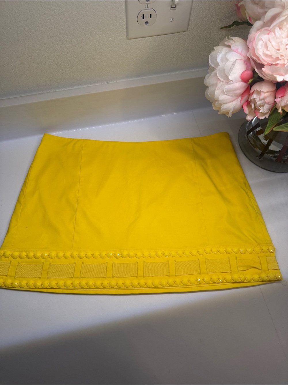Guess by Marciano Bright Yellow Mini Skirt with Beaded Hem Embellishment Size 10